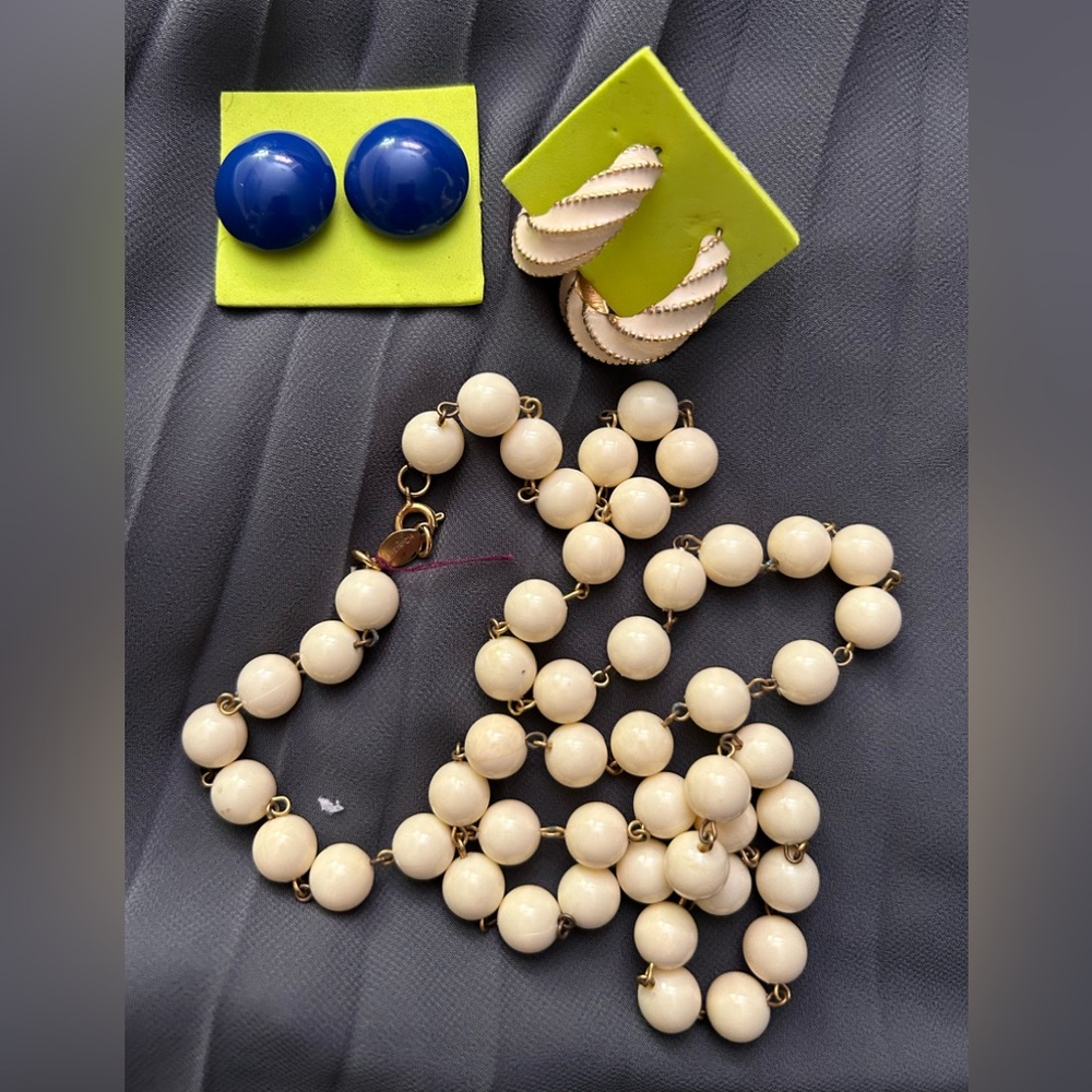 Vintage Jewelry Bundle signed Freirich Necklace 2 Pair Retro Earrings